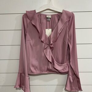 a new day Dusty Rose Ruffle Wrap Blouse